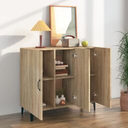 Berkfield Home Sideboard Sonoma Oak 90x34x80 cm Engineered Wood in Brown - Size: 90 x 34 x 80 cm - thumbnail 3