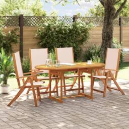Berkfield Home 5 Piece Garden Dining Set Solid Wood Acacia & Textilene in Brown - thumbnail 1