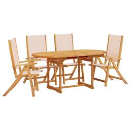 Berkfield Home 5 Piece Garden Dining Set Solid Wood Acacia & Textilene in Brown - thumbnail 2