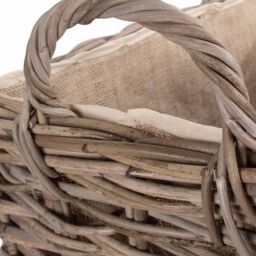 Red Hamper Rattan Small Wheeled Rattan Hessian Lined Log Basket in Grey - thumbnail 4