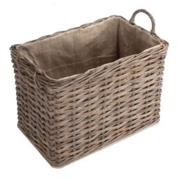 Red Hamper Rattan Small Wheeled Rattan Hessian Lined Log Basket in Grey - thumbnail 2