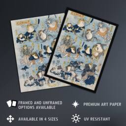 "Artery8 Kabuki Famous Heroes Played by Frogs Kuniyoshi Framed Wall Art Print in Blue - Size: W12"" x H16""" - thumbnail 2