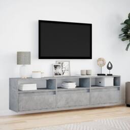 Berkfield Home TV Wall Cabinet with LED Concrete Grey 180x31x45 cm - Size: 180 x 31 x 45 cm - thumbnail 4