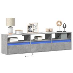 Berkfield Home TV Wall Cabinet with LED Concrete Grey 180x31x45 cm - Size: 180 x 31 x 45 cm - thumbnail 2