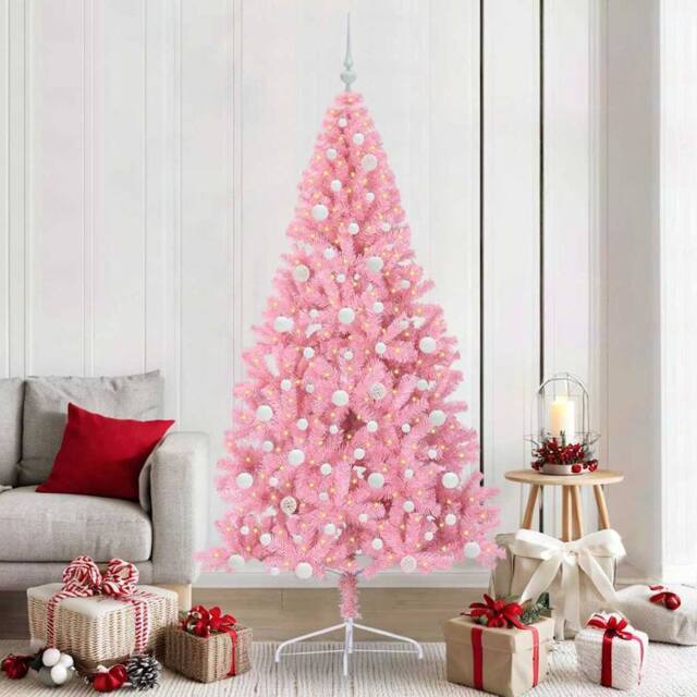 Berkfield Home Artificial Pre-lit Christmas Tree with 300 LEDs Pink 210 cm PVC - image 1