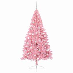 Berkfield Home Artificial Pre-lit Christmas Tree with 300 LEDs Pink 210 cm PVC - thumbnail 3