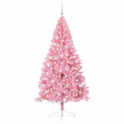 Berkfield Home Artificial Pre-lit Christmas Tree with 300 LEDs Pink 210 cm PVC - thumbnail 4