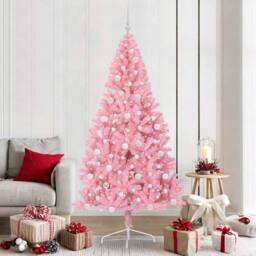 Berkfield Home Artificial Pre-lit Christmas Tree with 300 LEDs Pink 210 cm PVC - thumbnail 1