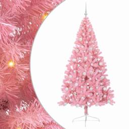 Berkfield Home Artificial Pre-lit Christmas Tree with 300 LEDs Pink 210 cm PVC - thumbnail 2