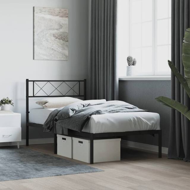 Berkfield Home Metal Bed Frame with Headboard Black 90x200 cm - image 1