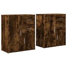Berkfield Home Sideboards 2 pcs Smoked Oak 60x31x70 cm Engineered Wood in Brown - Size: 60 x 31 x 70 cm - thumbnail 3