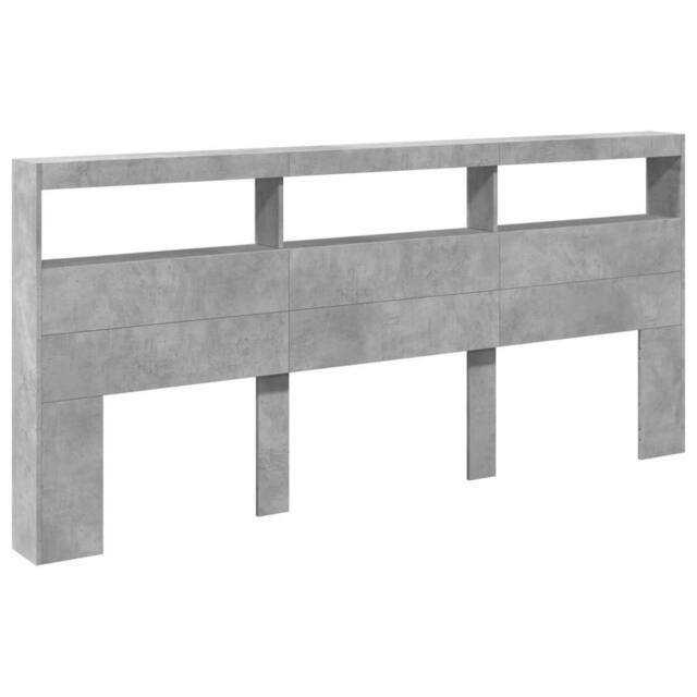 Berkfield Home Headboard Cabinet with LED Concrete Grey 220x17x102 cm - Size: 220 x 17 x 102 cm - image 1