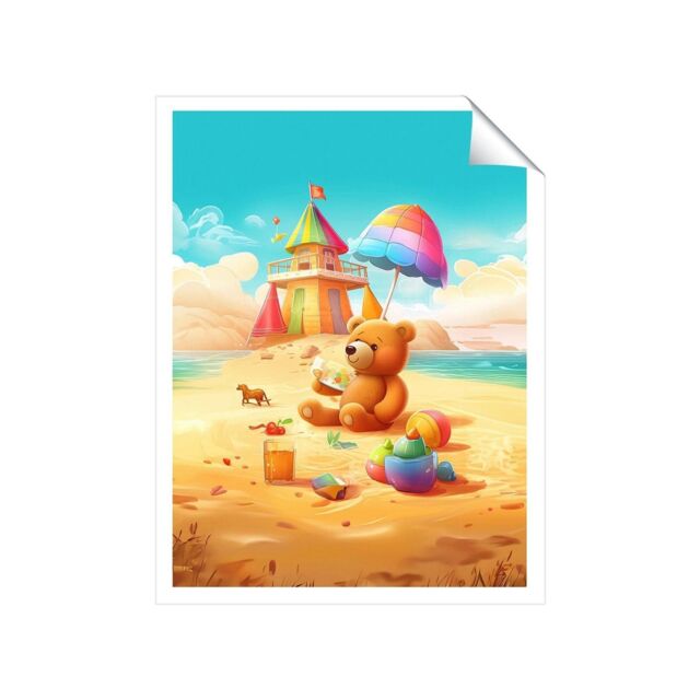 "Warren Reed - Designer Bear On A Beach Holiday Unframed Art Print - Size: W20"" x H30""" - image 1