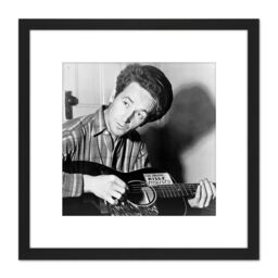 Artery8 Aumuller Portrait Folk Singer Woody Guthrie Kill Fascists Photo 8X8 Inch Square Wooden Framed Wall Art Print Picture with Mount in Black - thumbnail 1