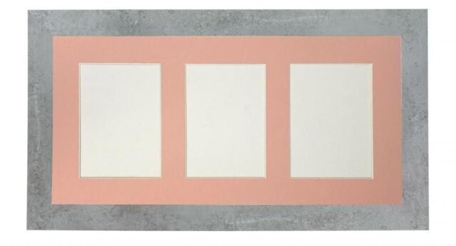 Frames & Mirrors 4U Metro Mineral Grey Frame with Pink Mount for 3 Image Sizes 7 x 5 Inch in Mid Grey - image 1