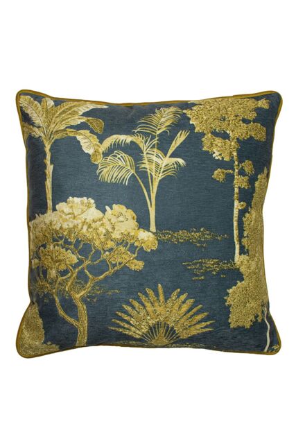 Paoletti Arboretum World Trees Embroidered Cushion in Blue - Size: 50 cm x 50 cm - image 1