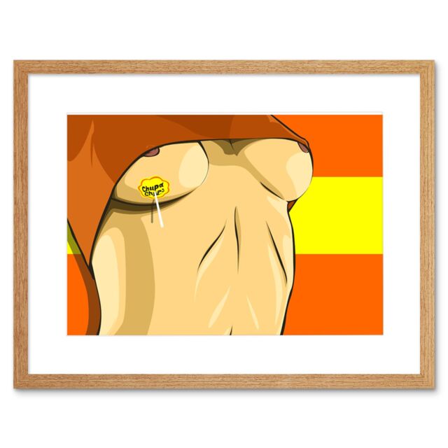 "Artery8 Wall Art Print Lollipop Female Body Adult Graphic Framed in Beige - Size: W7"" x H9""" - image 1