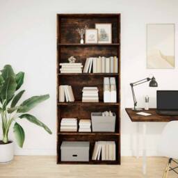 Berkfield Home Classic Book Cabinet Smoked Oak 80x30x189 cm Engineered Wood in Brown - Size: 80 x 30 x 189 cm - thumbnail 3
