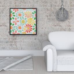"Warren Reed - Designer Green & Yellow Flowers Framed Canvas in Black - Size: W16"" x H16""" - thumbnail 2