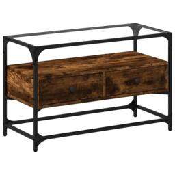 Berkfield Home TV Cabinet with Glass Top Smoked Oak 80x35x51 cm Engineered Wood in Brown - Size: 80 x 35 x 51 cm