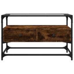 Berkfield Home TV Cabinet with Glass Top Smoked Oak 80x35x51 cm Engineered Wood in Brown - Size: 80 x 35 x 51 cm - thumbnail 4