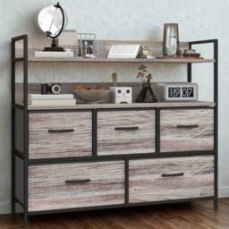 FURNOS Industrial 5 Drawer Chest Storage Unit With Shelves Grey