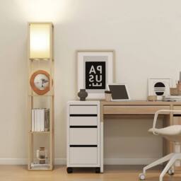 EONLION Wood Add LED Bulbs LED Floor Lamp Wooden 3-Tier Open Shelf Storage in Natural - thumbnail 3