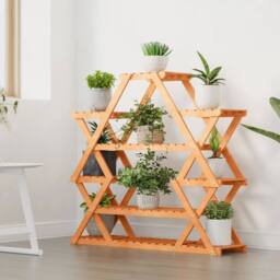 Berkfield Home Elegant Flower Stand 110x25x105 cm Solid Wood Fir in Brown - Size: 110 x 25 x 105 cm - thumbnail 1