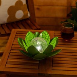 ValueLights Waterlily Solar Powered Outdoor Lotus Flower Decoration Garden Light in Bright Green