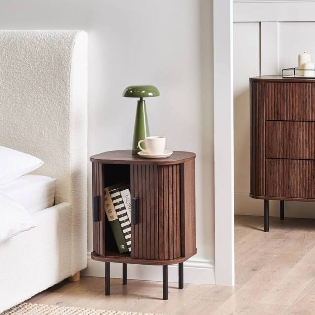 Wyld and Coco Nightstand with Sliding Doors Dark Brown MDF and Pine 40 x 30 cm - image 1