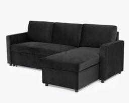 Home Detail Dorset Velvet Pull Out Sofa Bed Reversible Chaise with Underseat Storage in Jet Black - thumbnail 1