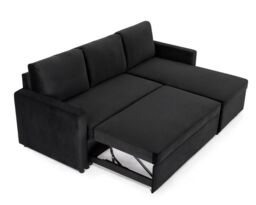 Home Detail Dorset Velvet Pull Out Sofa Bed Reversible Chaise with Underseat Storage in Jet Black - thumbnail 4