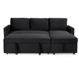 Home Detail Dorset Velvet Pull Out Sofa Bed Reversible Chaise with Underseat Storage in Jet Black - thumbnail 3