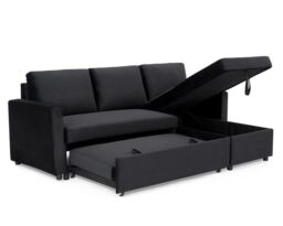 Home Detail Dorset Velvet Pull Out Sofa Bed Reversible Chaise with Underseat Storage in Jet Black - thumbnail 2