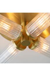 Netlighting Talo Bathroom Multi Arm Glass Semi Flush Ceiling Lamp Satin Brass Plate Ribbed Glass IP44 in Yellow - thumbnail 6