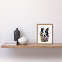 Artery8 Wall Art Print Border Collie Dog Pict Scotland Blue Basant Face Bright Artwork Portrait with Wildflowers Artwork Framed 9X7 Inch - thumbnail 2