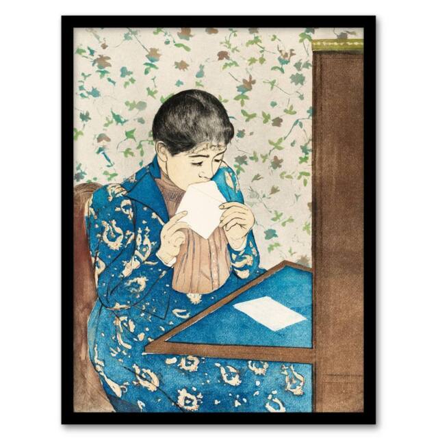Artery8 Cassatt Framed Wall Art The Letter Woman Sealing Envelope Portrait - Size: A4 - image 1