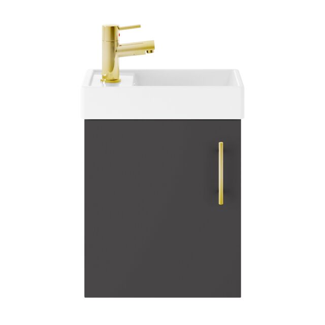 Balterley Wall Hung Vanity Basin 400mm Gloss Grey & Brushed Brass Handle - image 1