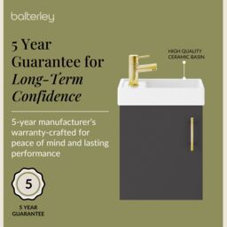 Balterley Wall Hung Vanity Basin 400mm Gloss Grey & Brushed Brass Handle - thumbnail 6