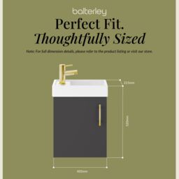 Balterley Wall Hung Vanity Basin 400mm Gloss Grey & Brushed Brass Handle - thumbnail 5