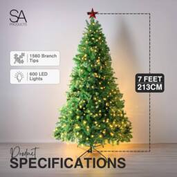 Pelle & Sol 7ft Pre-Lit Artificial Christmas Tree with 600 Vibrant LEDs in Green - thumbnail 2