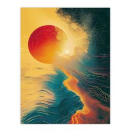 "Artery8 Wall Art Print Sunset Waves Surreal Seascape Abstract Painting Poster in Yellow - Size: W24"" x H32""" - thumbnail 1