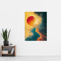 "Artery8 Wall Art Print Sunset Waves Surreal Seascape Abstract Painting Poster in Yellow - Size: W24"" x H32""" - thumbnail 4