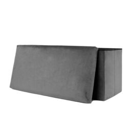 OHS Folding Ottoman Storage Box Footstool Tub Space Saving Velvet Seat in Charcoal - thumbnail 6