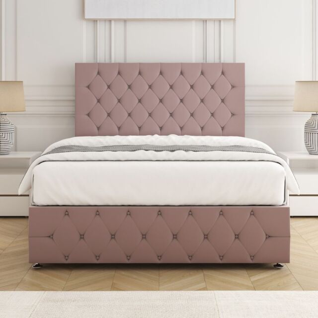 "BSSPOKE Mulberry Divan Bed Plush 24""Headboard & Footboard Mattress No Drawers in Pink - Size: Single" - image 1