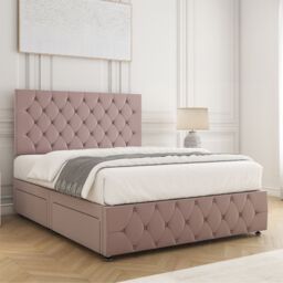 "BSSPOKE Mulberry Divan Bed Plush 24""Headboard & Footboard Mattress No Drawers in Pink - Size: Single" - thumbnail 2