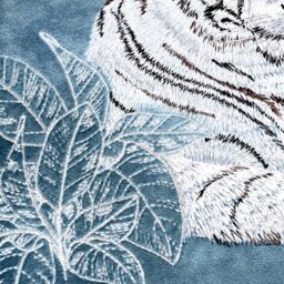 Paoletti Odisha White Tiger Embroidered Velvet Cushion in Blue - Size: 30 cm x 50 cm - thumbnail 5