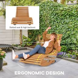 OUTSUNNY Garden Rocking Chair with Slatted Seat & High Back, Wooden Rocking Chair, Light Brown - thumbnail 6