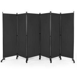 Costway 6Panel Folding Room Divider 172cm Rolling Privacy Screen w/ Lockable Wheels in Grey - thumbnail 1