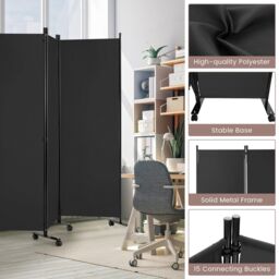 Costway 6Panel Folding Room Divider 172cm Rolling Privacy Screen w/ Lockable Wheels in Grey - thumbnail 4